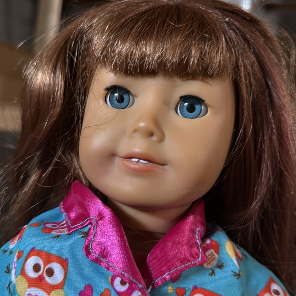 American Girl Doll in Teal Pajamas with Owl Design
